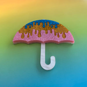 Dance in the Rain Glitter Rainbow Umbrella Brooch