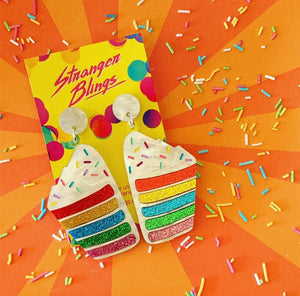 Slice of Heaven Glitter Rainbow Layer Cake Statement Dangles