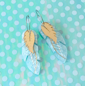 Butter Dreams - Blue Feather Statement Hoop Dangles