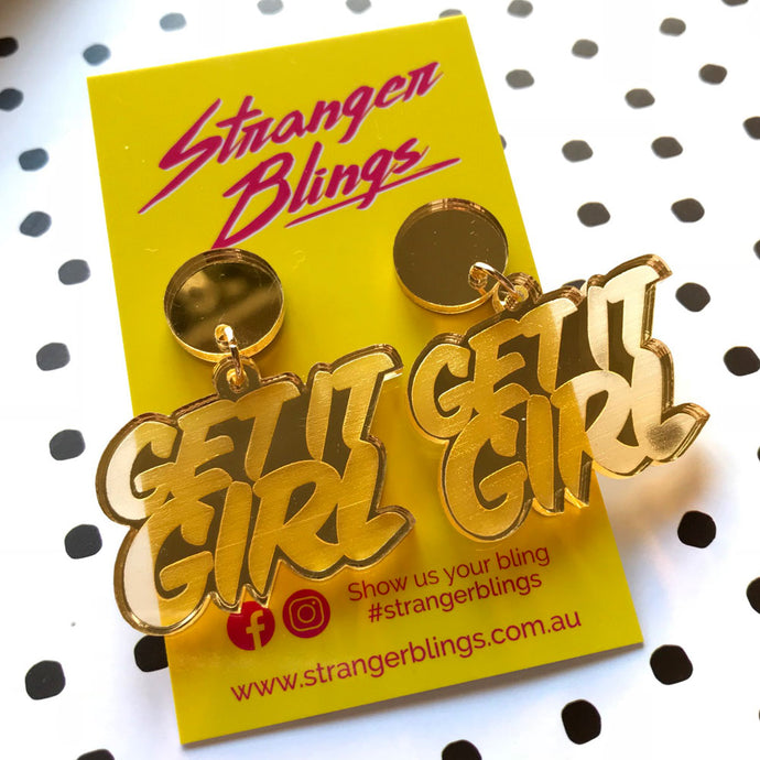 Get it Girl! Acrylic Statement Dangles (Gold)