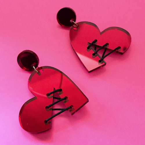 Bad Love Lace Up Acrylic Dangles (Red)