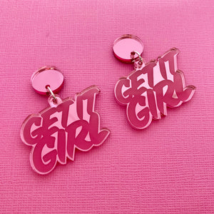 Get it Girl! Acrylic Statement Dangles (Pink)