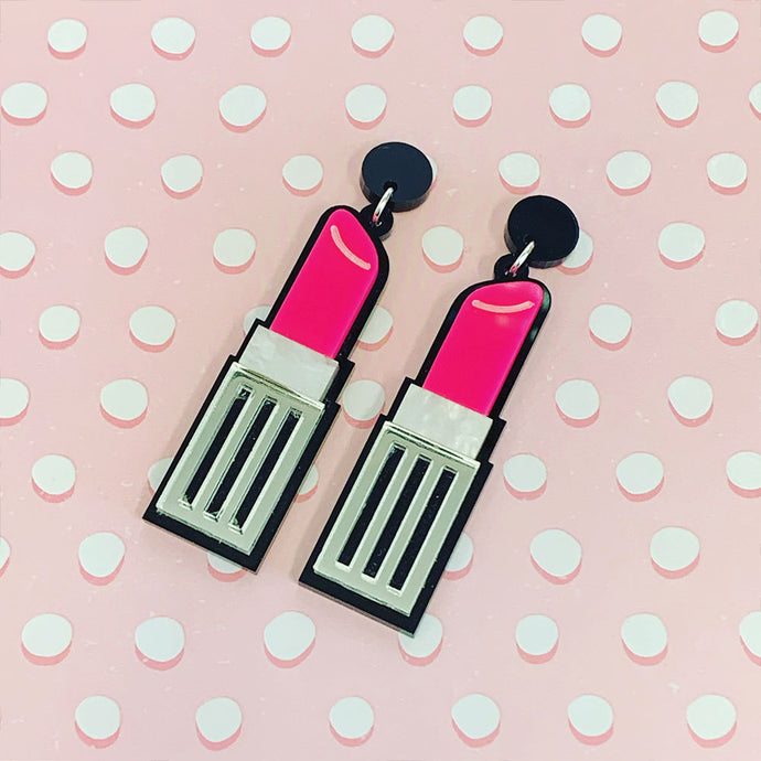 Miss Lippy Layered Acrylic Earrings - Hot Pink