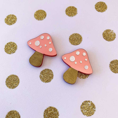 Pink Pearlescent Toadstool Studs